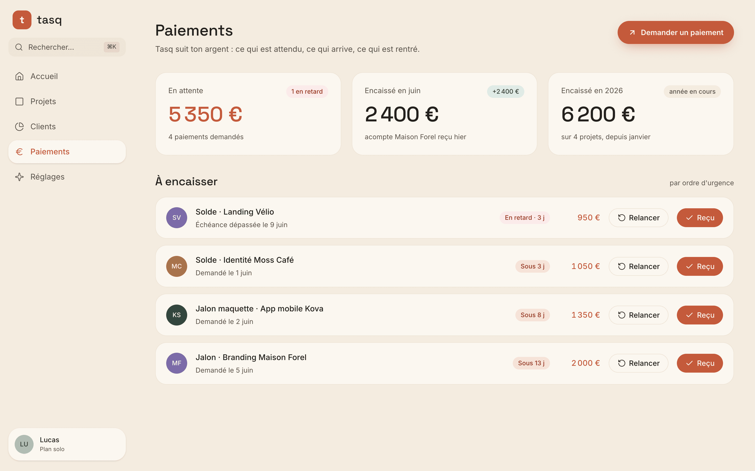 Le suivi des paiements de Tasq